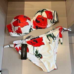 Dolce & Gabanna Majolica Print Balconette Bikini Top and Bottoms - Red